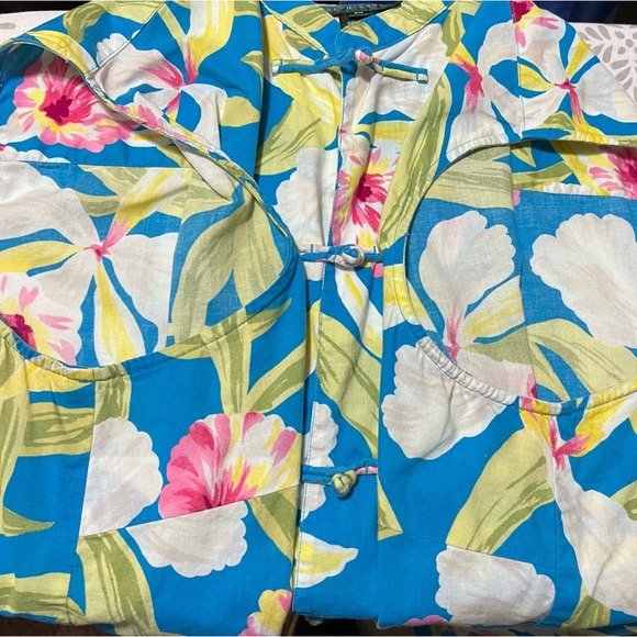 Lauren Ralph Lauren Vibrant Colorful Tropical Floral Mandarin Collar Tank Sz 3X - Picture 5 of 13